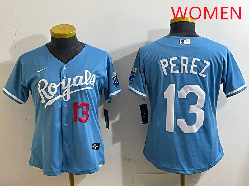 Women Kansas City Royals #13 Perez Light Blue Game 2025 Nike MLB Jersey style 4->women mlb jersey->Women Jersey
